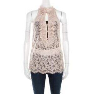 Diane von Furstenberg Beige Sheer Floral Lace Sleeveless OLVIDA Top, Size 2